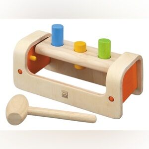 Montessori Plan Toys Wooden Pounding Bench Hammer Toy with Colorful Pegs